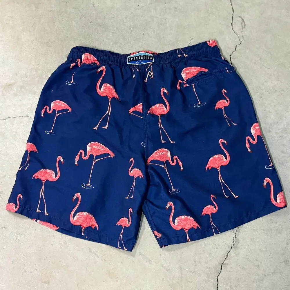 Granadilla Cape Town Pink Flamingo Print Swim Trunks Mens Size L